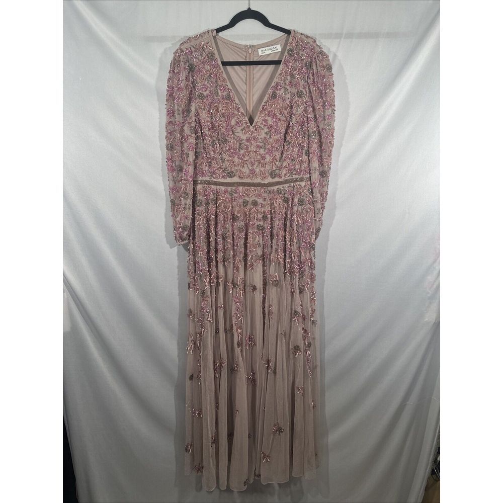 NWT Mac Duggal [ 12 ] 5497 Embellished V Neck 3/4 Sleeve A Line Gown Rose #Q1013 - Picture 10 of 16